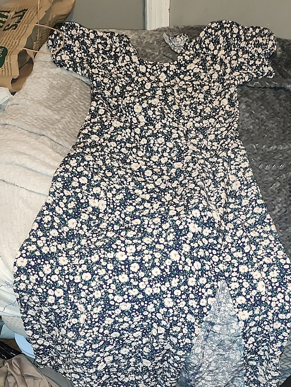 Old Navy Navy Blue and White Floral Midi Dress
